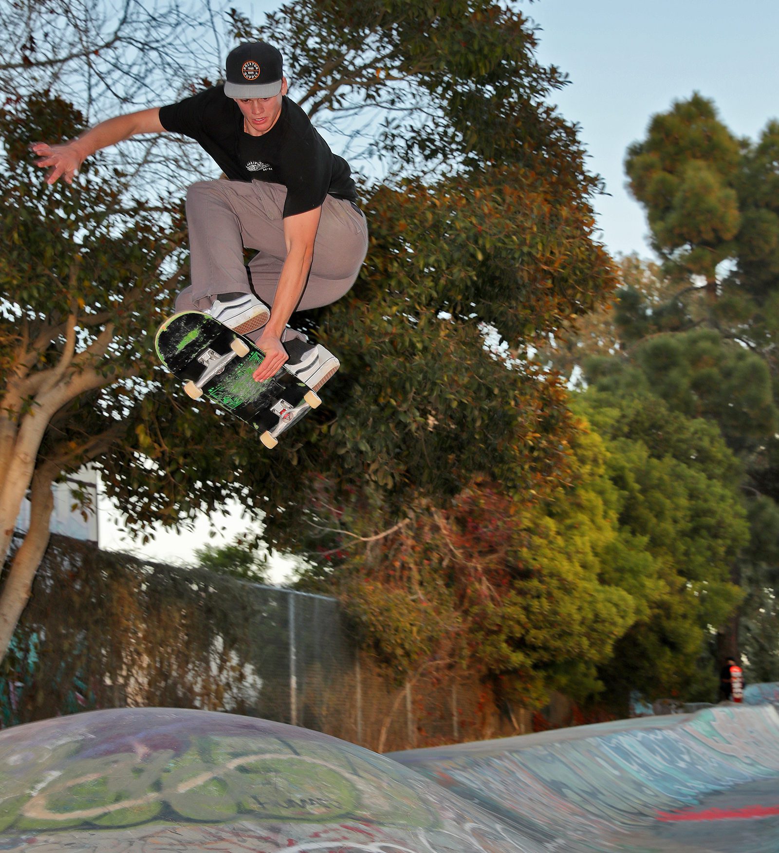 Skateboarder Nikki Rodger catching air at Derby Park in Santa Cruz