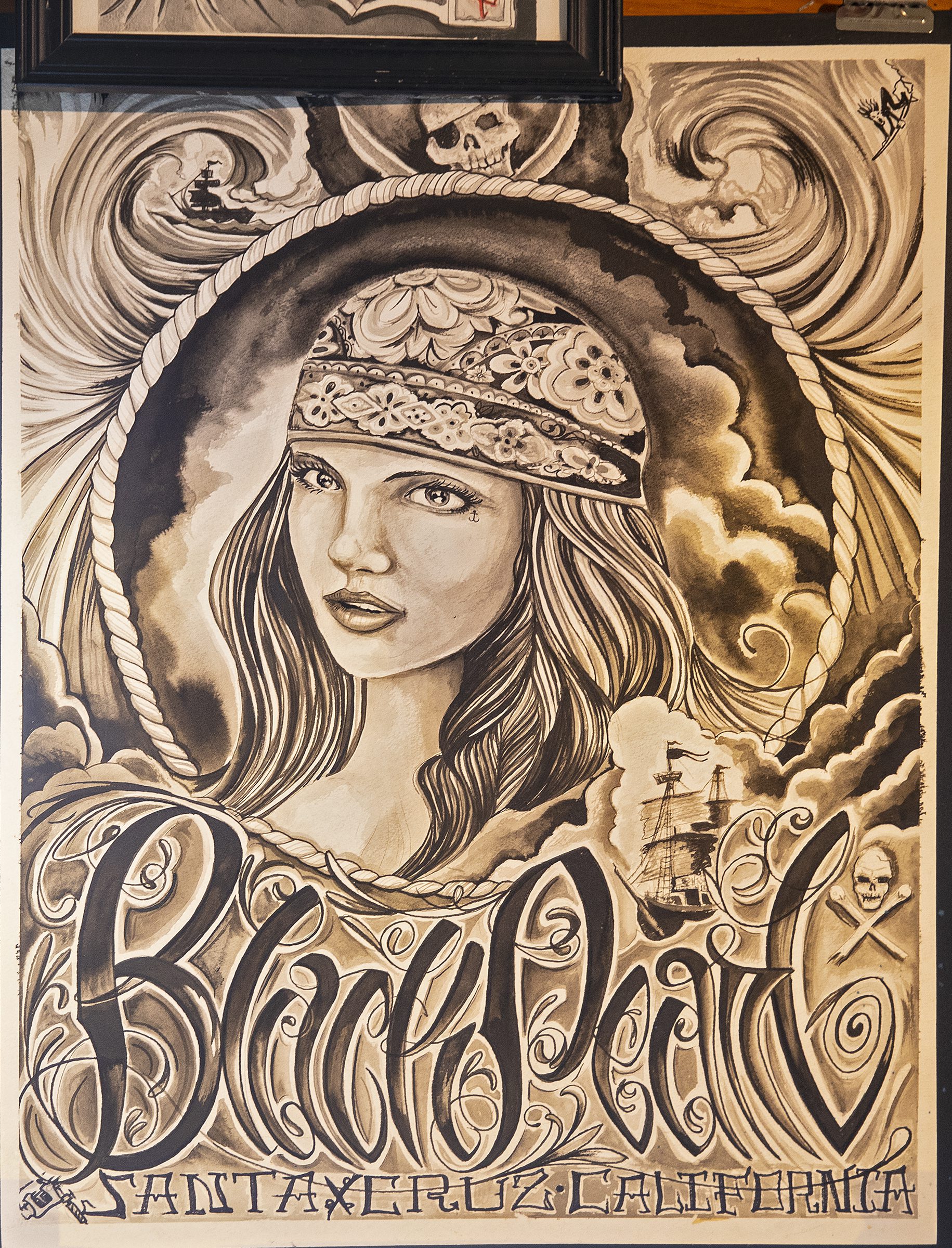 Artwork by Santa Cruz artist Mike Espinoza of Black Pearl Tattoo